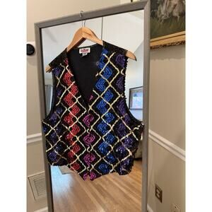Women's Jeri Marque New York Sequins Patch Work Vest Sz Large 80’s